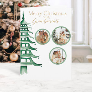 Grüne Weihnachtspyramide Großelternteil 3-Foto Karte