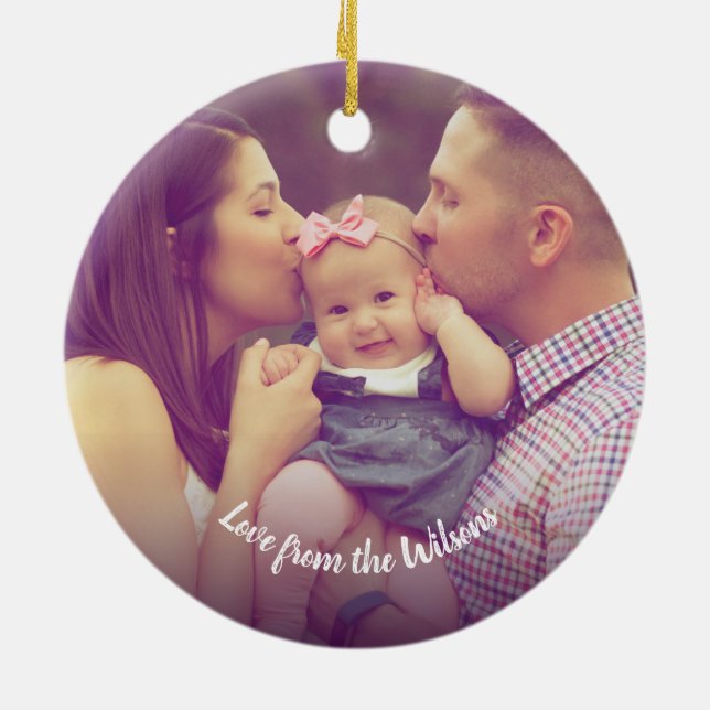 Grüne Weihnachtsschmuck mit personalisiertem Foto (Hinten)