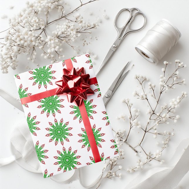 Grüne Weihnachtsschneeflocken Geschenkpapier (Elegant Green Christmas Snowflakes Modern Minimal Wrapping Paper)