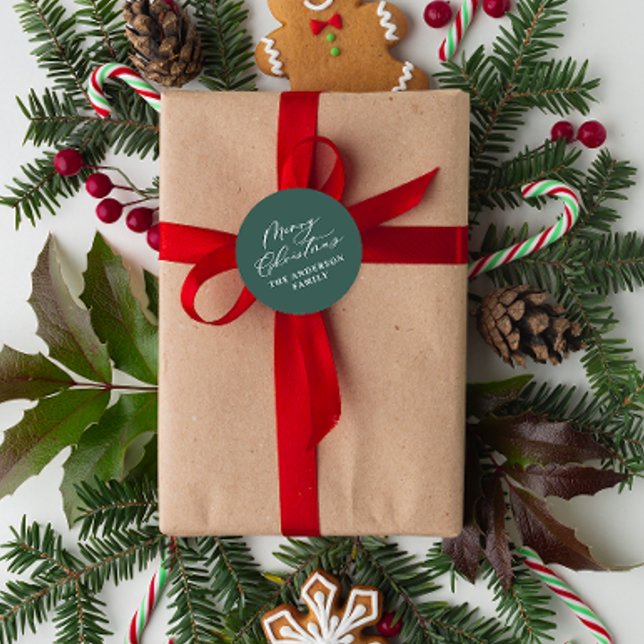 Grüne Weihnachtsschrift, modern und elegant Runder Aufkleber (Von Creator hochgeladen)