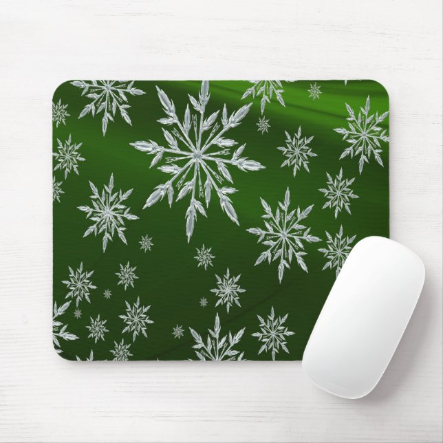 Grüne Weihnachtssterne mit weißem Eiskristall Mousepad (Mit Mouse)