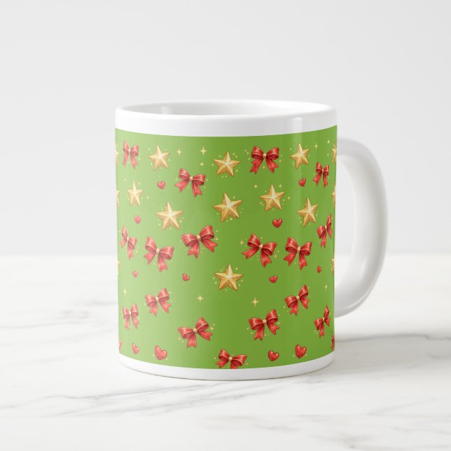 Grüne Weihnachtssterne & Schleifen Tasse (Vorderseite Rechts)