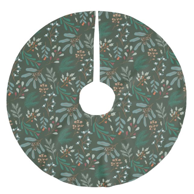 Grüne Weihnachtszeit Botanisch Polyester Weihnachtsbaumdecke (Vorderseite)