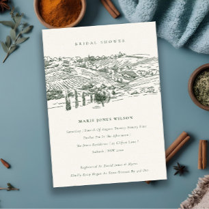 Grüne Weinkellerei Brautparty Sketch Einladung