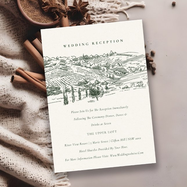 Grüne Weinkellerei Hochzeitsempfang Begleitkarte (Von Creator hochgeladen)