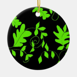 Grüne Weinreben und Blätter auf schwarzem Hintergr Keramik Ornament