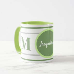 Grüne weiße Bezeichnung für Monogramm Tasse