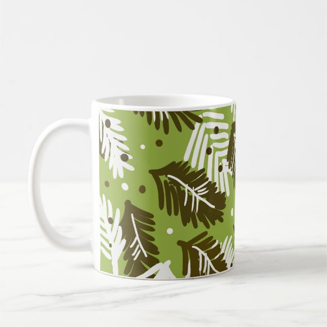 Grüne weiße Blätter: Nadelmuster Kaffeetasse (Links)