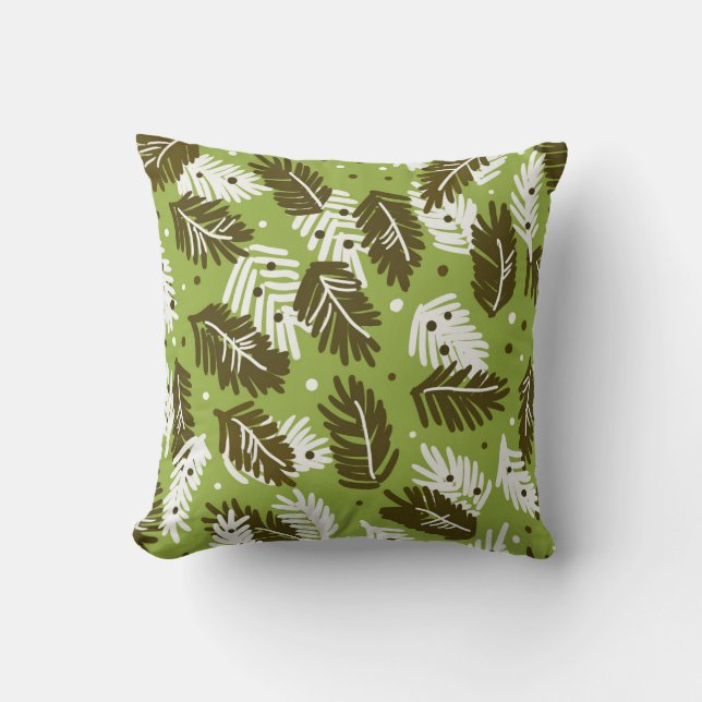 Grüne weiße Blätter: Nadelmuster Kissen (Vorderseite)