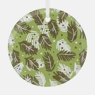 Grüne weiße Blätter: Nadelmuster Ornament Aus Glas