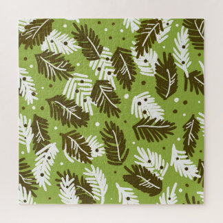 Grüne weiße Blätter: Nadelmuster Puzzle