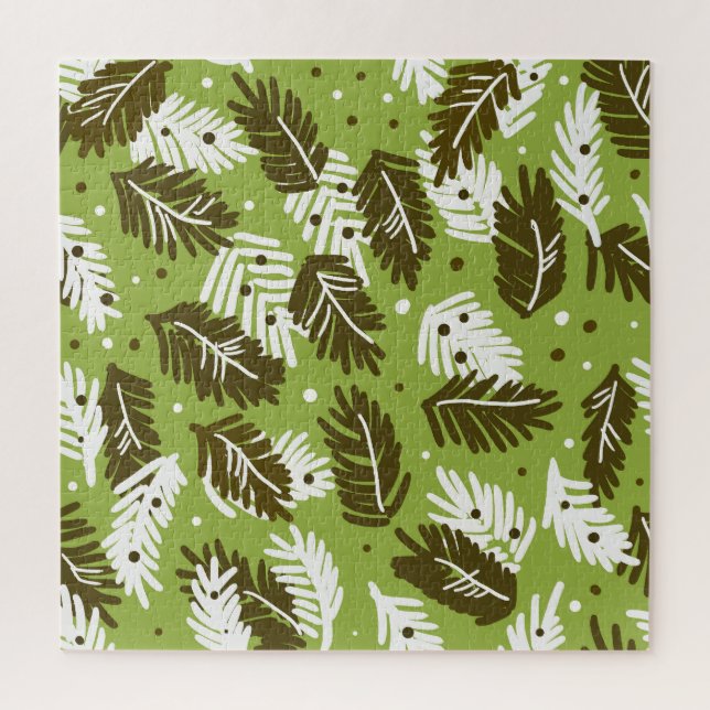 Grüne weiße Blätter: Nadelmuster Puzzle (Vertikal)