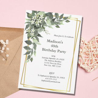 Grüne weiße Blume Gold Rahmen Elegant Geburtstag Einladung
