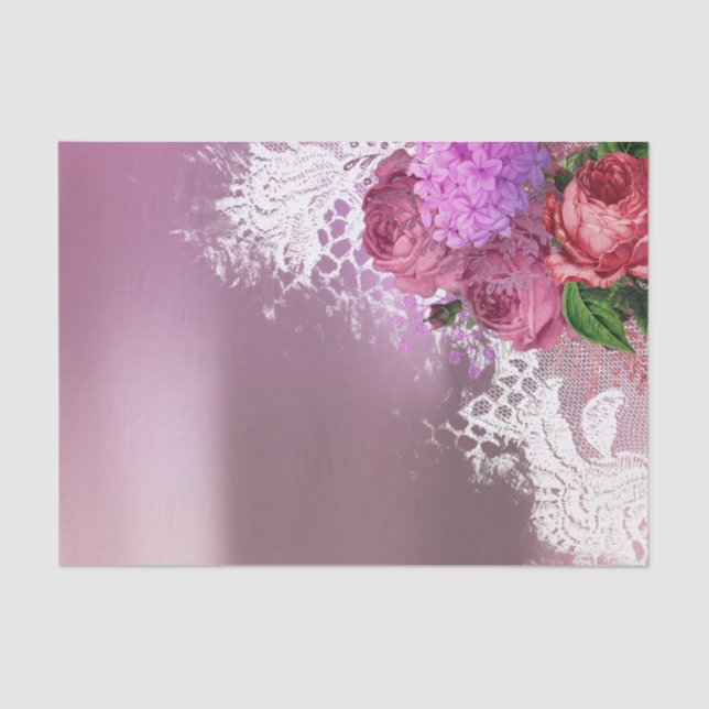 Grüne weiße Blume Pink Peony Gray Lilac Floral Seidenpapier (Vorderseite)
