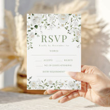 Grüne weiße Blumen Eukalyptus Hochzeit RSVP Karten