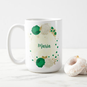 grüne weiße Blumen goldene botanische Hochzeit Kaffeetasse
