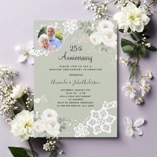 Grüne weiße Blumen Hochzeit 25. Hochzeitstag Einladung