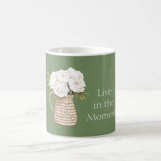 Grüne weiße Blumenkorb-Web-Vase Kaffeetasse (Mittel)