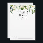 Grüne weiße blumenreiche Hochzeiten Worte der Weis Hinweiskarte<br><div class="desc">Diese weiße,  blumengeschmückte,  weiße,  weishäufige Schreibkarte ist perfekt für eine rustikale Hochzeit. Das Design besticht durch elegante,  weiße,  Aquarellbäume mit grünem Blattwerk. Diese Karten sind ideal für Hochzeiten,  Brautparty,  Babydusche,  Graduiertenfest u.v.m. Personalisieren Sie die Karten mit den Namen der Braut und Bräutigam,  den Eltern,  die Sie werden oder Absolvent.</div>