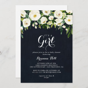 Grüne weiße Blüte Es ist eine Girl Baby Dusche Inv Einladung