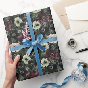 Grüne Weiße Burgunder Blumen Geburtstag Geschenkpapier