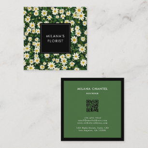 Grüne Weiße Daisy Moderne Boho Blume Florist Quadratische Visitenkarte