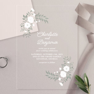 Grüne Weiße Florale Hochzeit Acryleinladungen