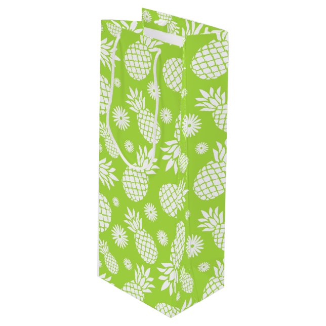 Grüne weiße Geschenktasche der Ananas und des Geschenktüte Für Weinflaschen (Vorderseite Schrägansicht)