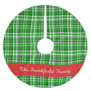 Grüne weiße karierte Familienname-Gewohnheit 2 Polyester Weihnachtsbaumdecke