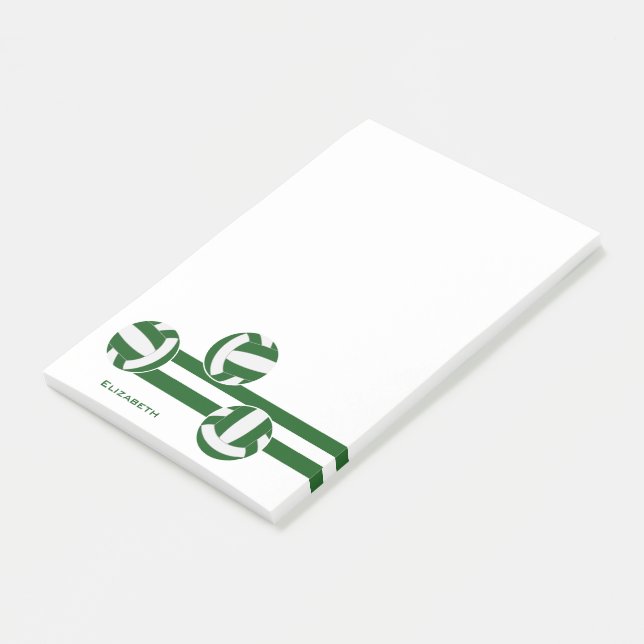 grüne weiße Mannschaft färbt Volleyballs Streifen Post-it Klebezettel (angewinkelt)