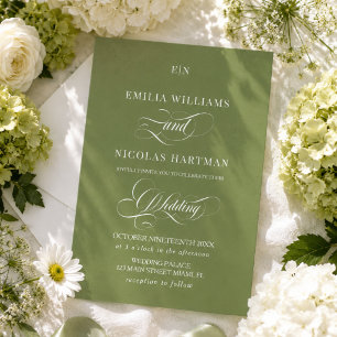 Grüne Weiße Monogramm-Hochzeitseinladung Einladung