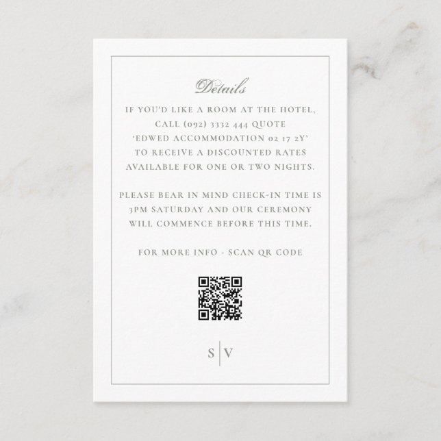 Grüne weiße Monogramm QR CODE Elegante Hochzeit Begleitkarte (Vorderseite)
