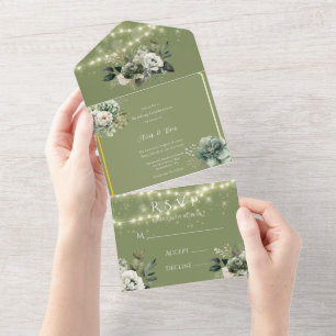 Grüne Weiße Pfingstrosen Lichter Hochzeit All In One Einladung