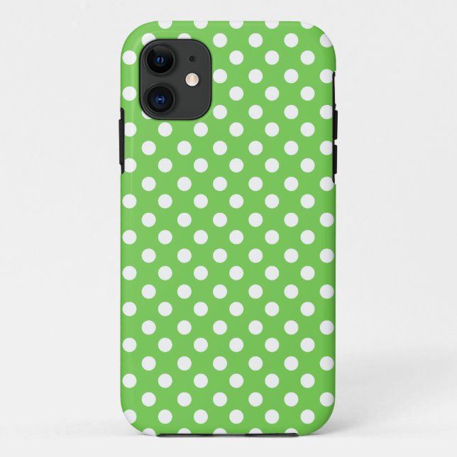 Grüne weiße Polka-Punkte Case-Mate iPhone Hülle (Rückseite)