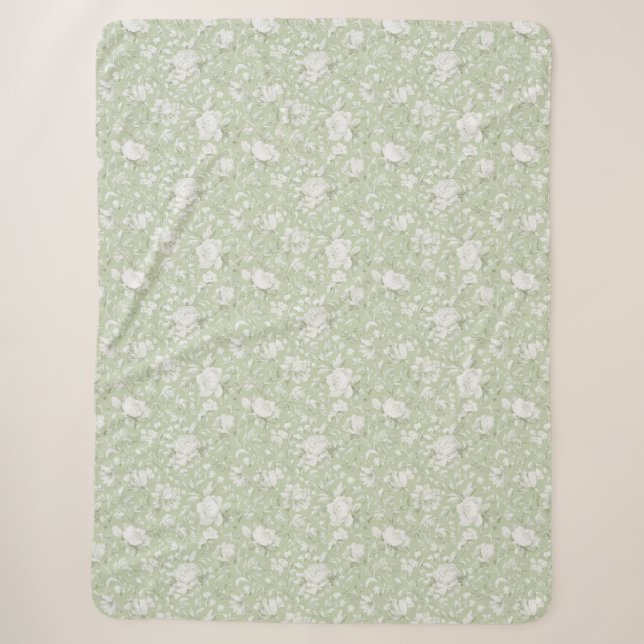 Grüne weiße romantische Blumen   Sherpadecke (Vorderseite)
