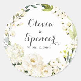 Grüne weiße Rosen Blumenkleber Runder Aufkleber