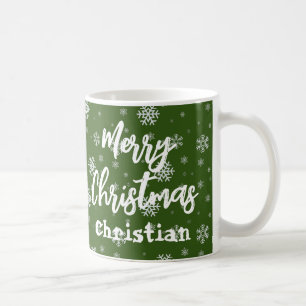 Grüne weiße Schneeflocke Moderne frohe Weihnachten Kaffeetasse