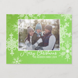 Grüne weiße Schneeflocken Minimalistisches Weihnac Feiertagspostkarte