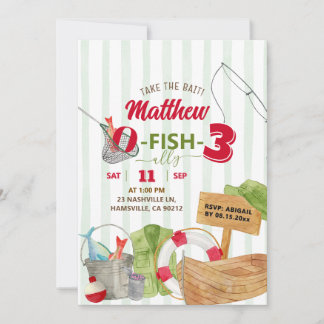 Grüne weiße Streifen Junge Fischen Geburtstag Einladung