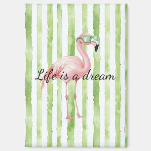 Grüne weiße Streifen rosa Flamingo Magnet