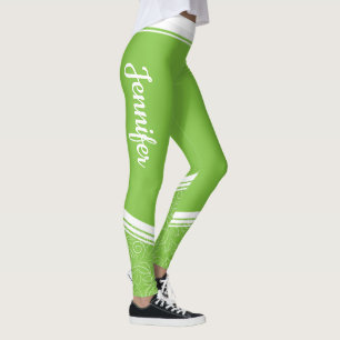 Grüne, weiße Streifen und Name modern mädchenhaft Leggings