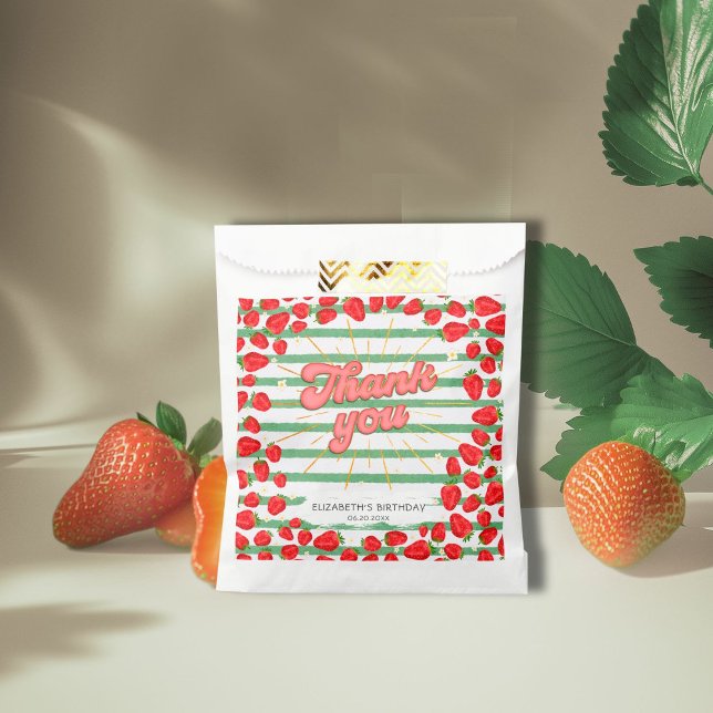 Grüne weiße Streifen Vielen Dank Red Strawberry Pa Geschenktütchen (Von Creator hochgeladen)
