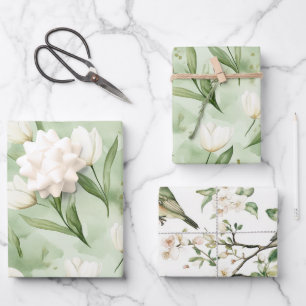 Grüne weiße Tulpen-Blumen-Braut-Shower Geschenkpapier Set