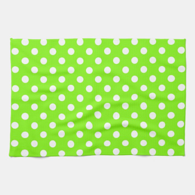 grüne, weiße und grüne Polka-Punkte Geschirrtuch (Horizontal)
