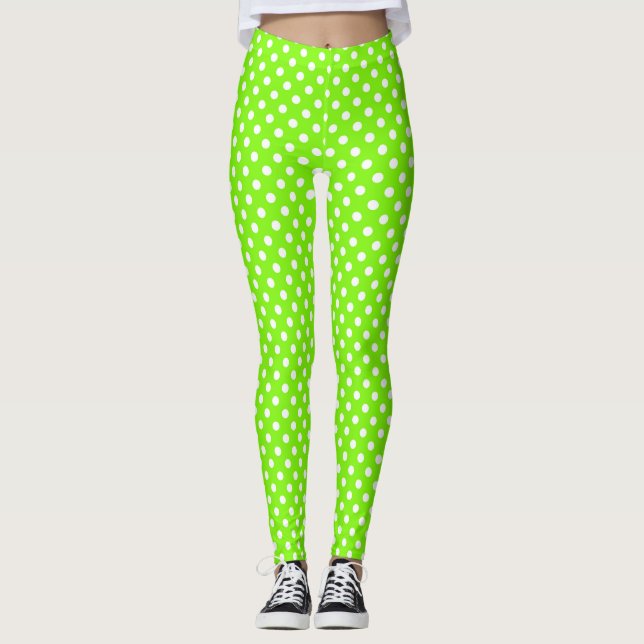 grüne, weiße und grüne Polka-Punkte Leggings (Vorderseite)