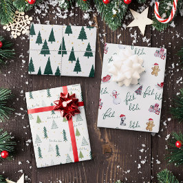 Grüne weiße Weihnachtsbaumwrapping Paper Sheets Geschenkpapier Set