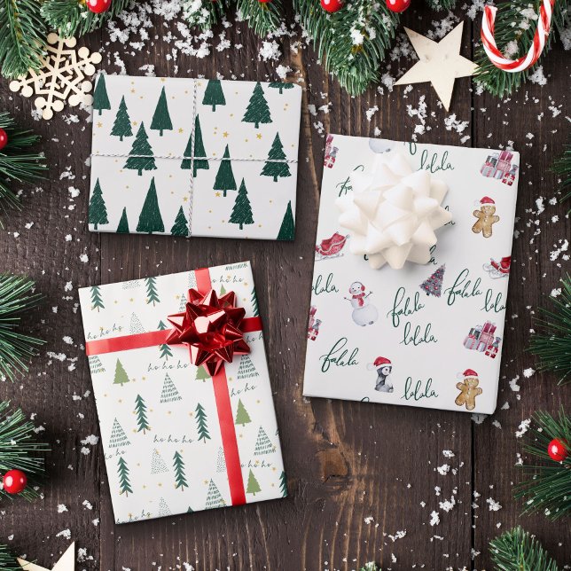 Grüne weiße Weihnachtsbaumwrapping Paper Sheets Geschenkpapier Set (Von Creator hochgeladen)