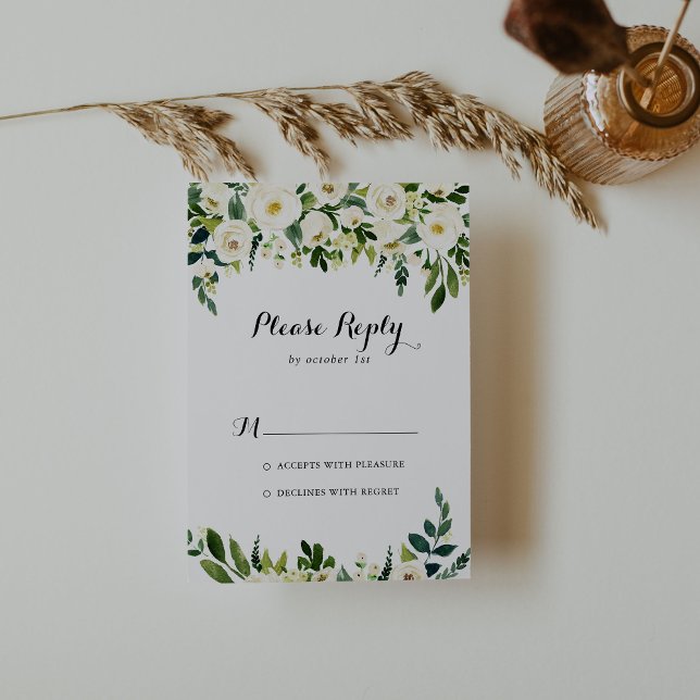 Grüne Weißer Herbst Blumenkalligraphie UAWG RSVP Karte (Von Creator hochgeladen)