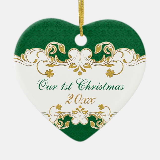 Grüne weißes Goldrollen, Kleeblatt-1. Weihnachten Keramik Ornament (Vorne)