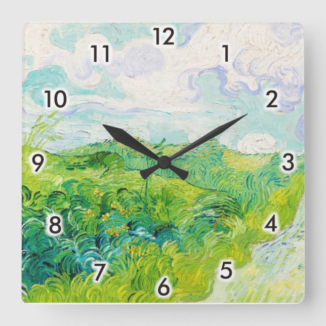 Grüne Weizenfelder, Van Gogh Quadratische Wanduhr (Vorderseite)